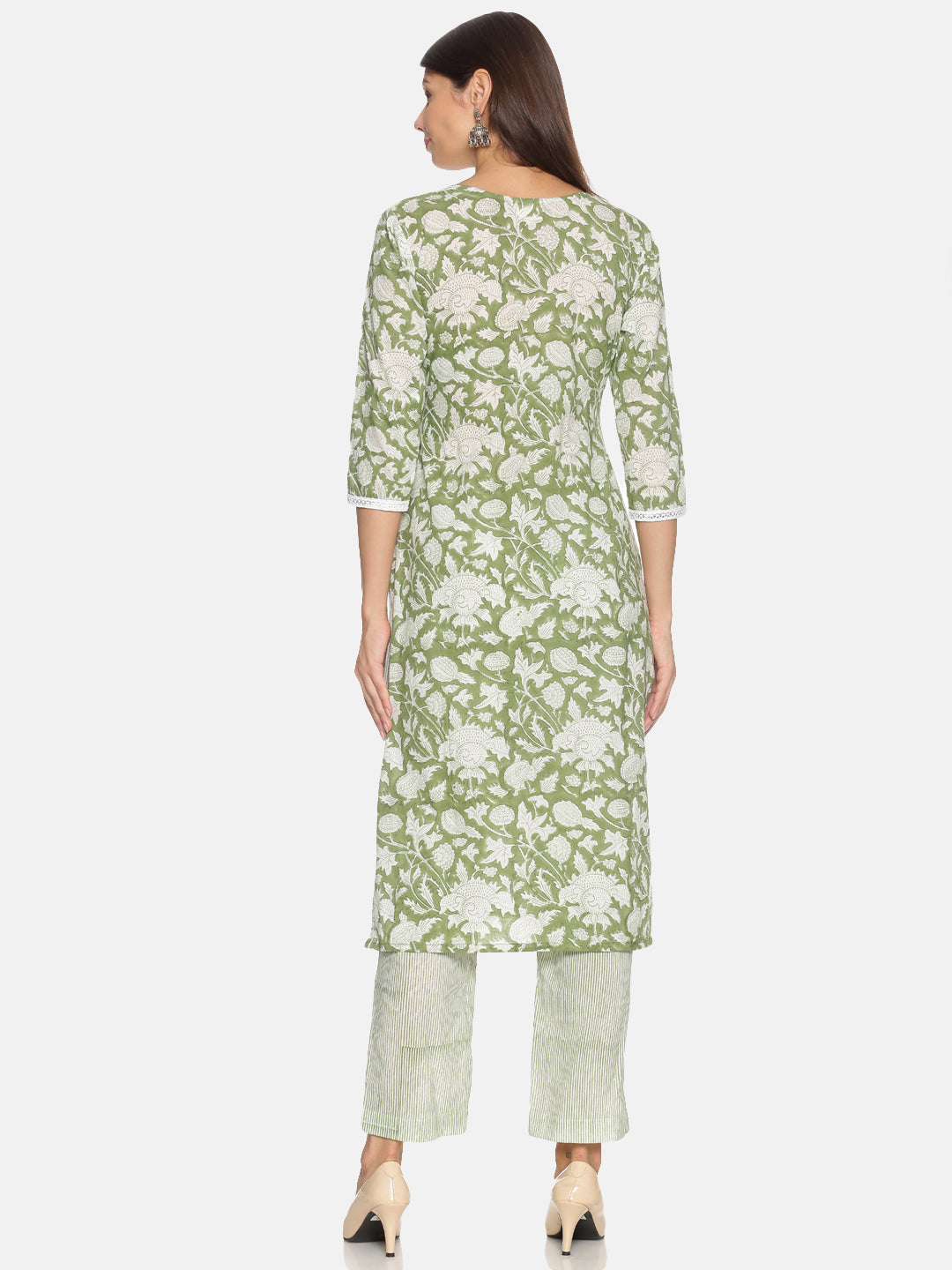 Cotton Green Floral Printed Kurta - (Only Kurta)-2