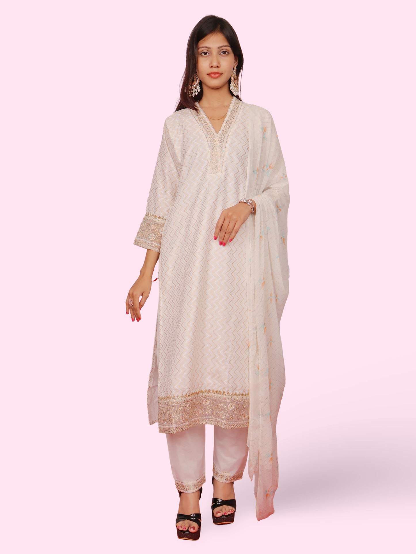 Women's Cotton Kurta-Pant, and Dupatta Set-0