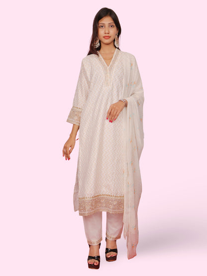 Women's Cotton Kurta-Pant, and Dupatta Set-0
