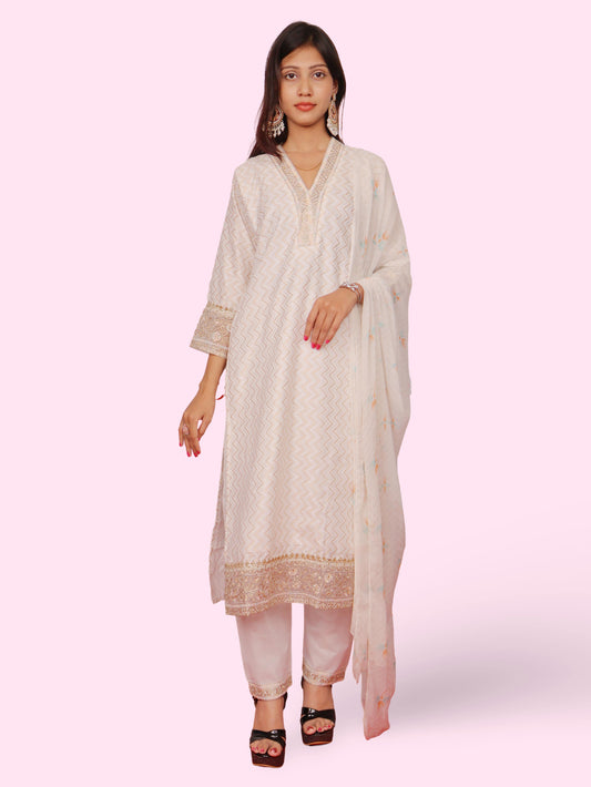 Women's Cotton Kurta-Pant, and Dupatta Set-0