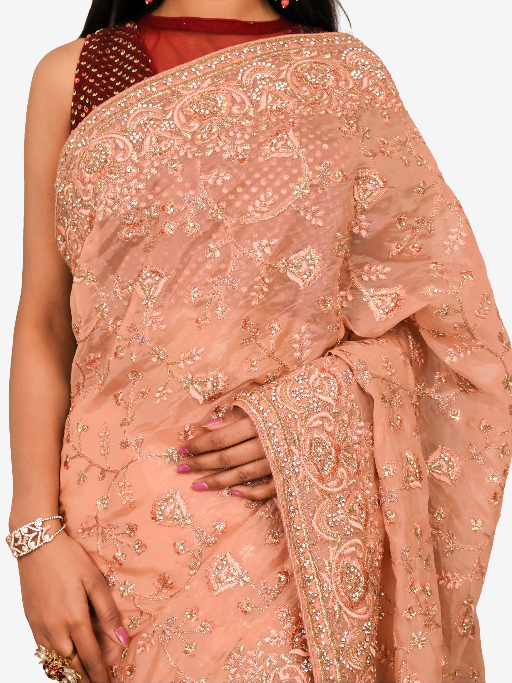 Designer Saree with Stone & Heavy Embroidery Work by Shreekama-3