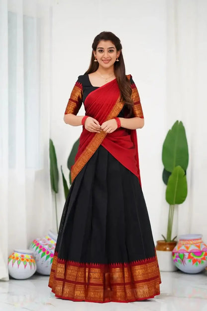 Kanjivaram Silk Half Lehenga Saree With Blouse And Dupatta