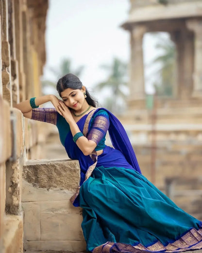 Kanjivaram Silk Zari Half Lehenga Saree With Blouse And Dupatta